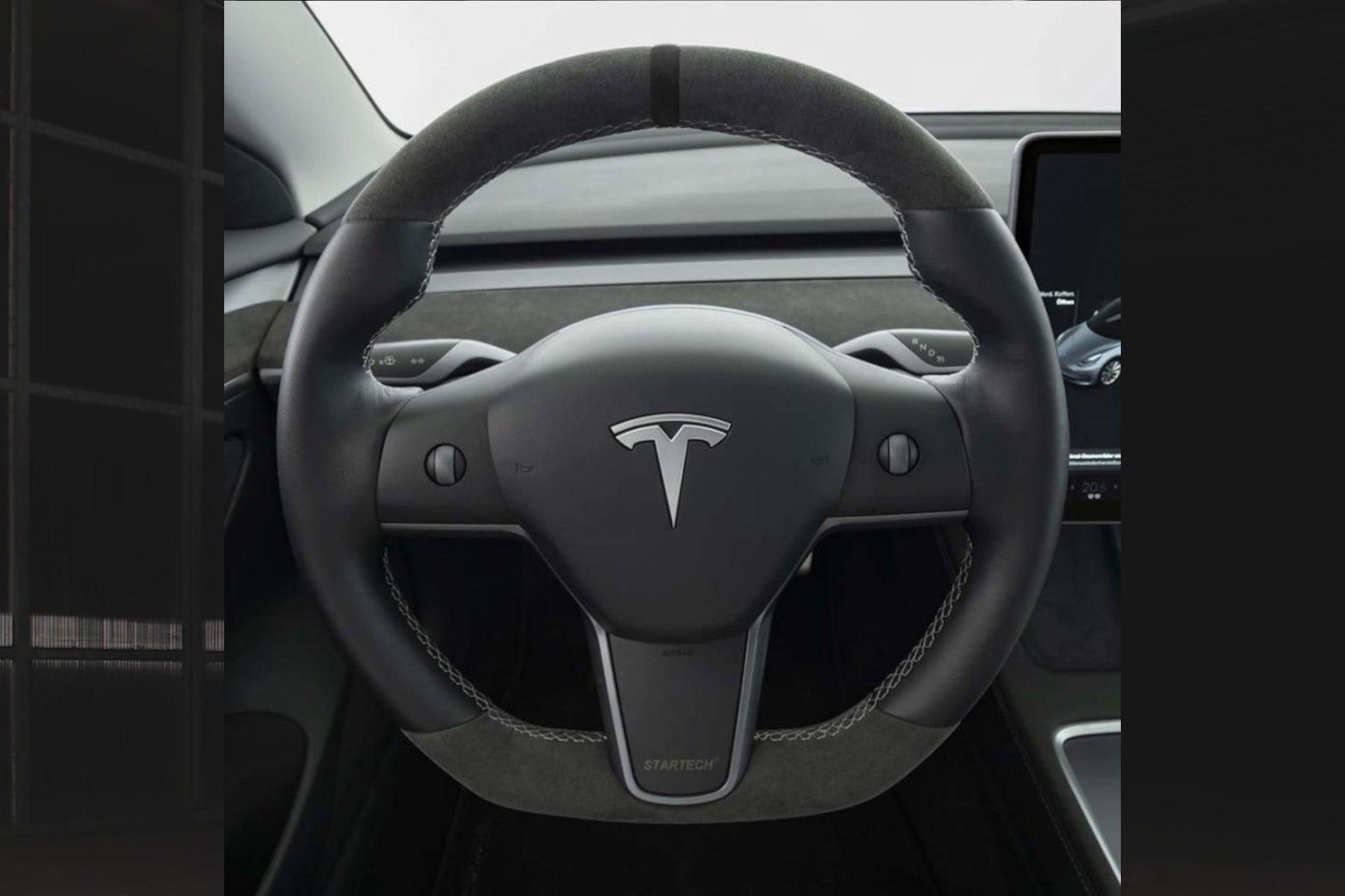 STARTECH Leather Alcantara Sport Steering Wheel for Tesla Model 3 and Model Y - E3Tuning STARTECH Leather Alcantara Sport Steering Wheel for Tesla Model 3 and Model Y - E3Tuning