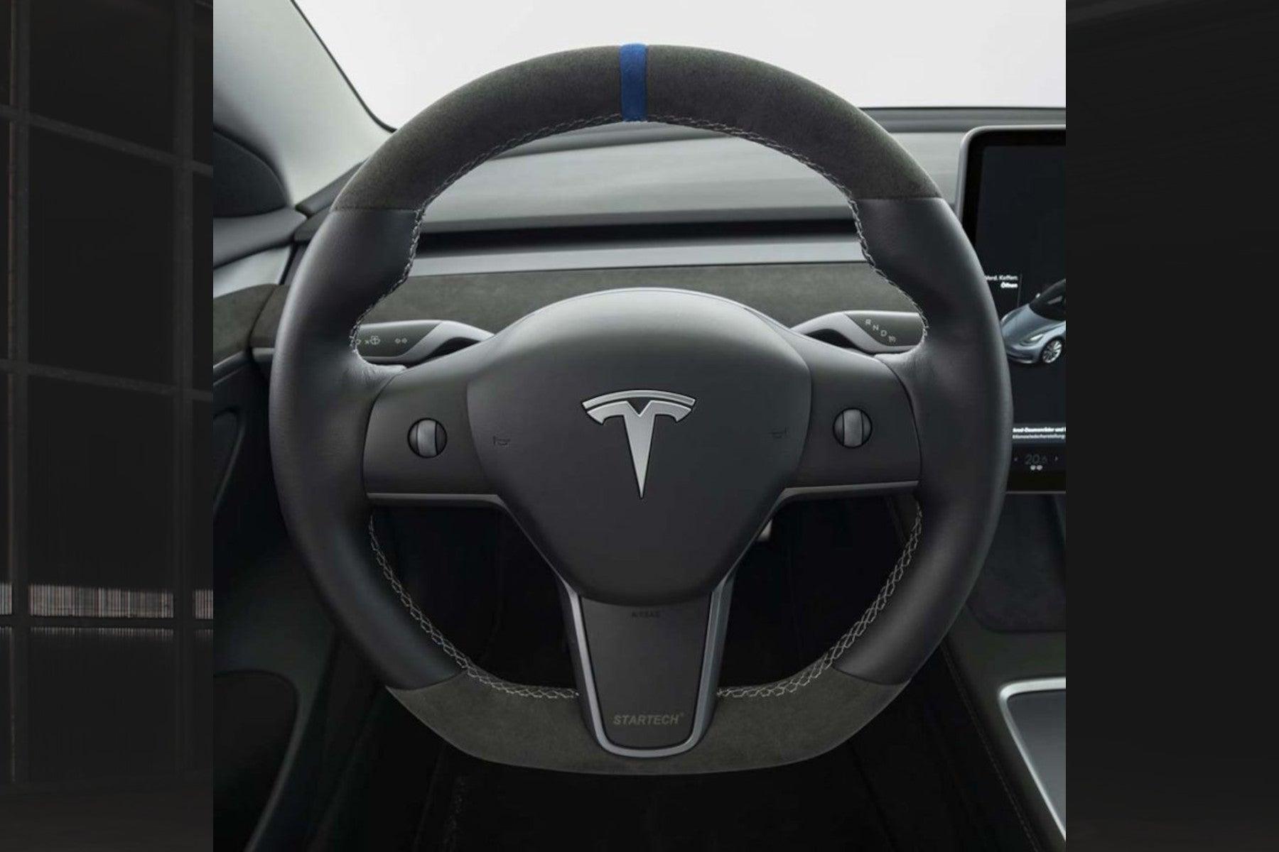 STARTECH Leather Alcantara Sport Steering Wheel for Tesla Model 3 and Model Y - E3Tuning STARTECH Leather Alcantara Sport Steering Wheel for Tesla Model 3 and Model Y - E3Tuning