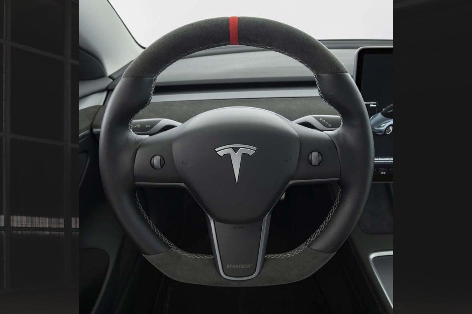 STARTECH Leather Alcantara Sport Steering Wheel for Tesla Model 3 and Model Y - E3Tuning STARTECH Leather Alcantara Sport Steering Wheel for Tesla Model 3 and Model Y - E3Tuning