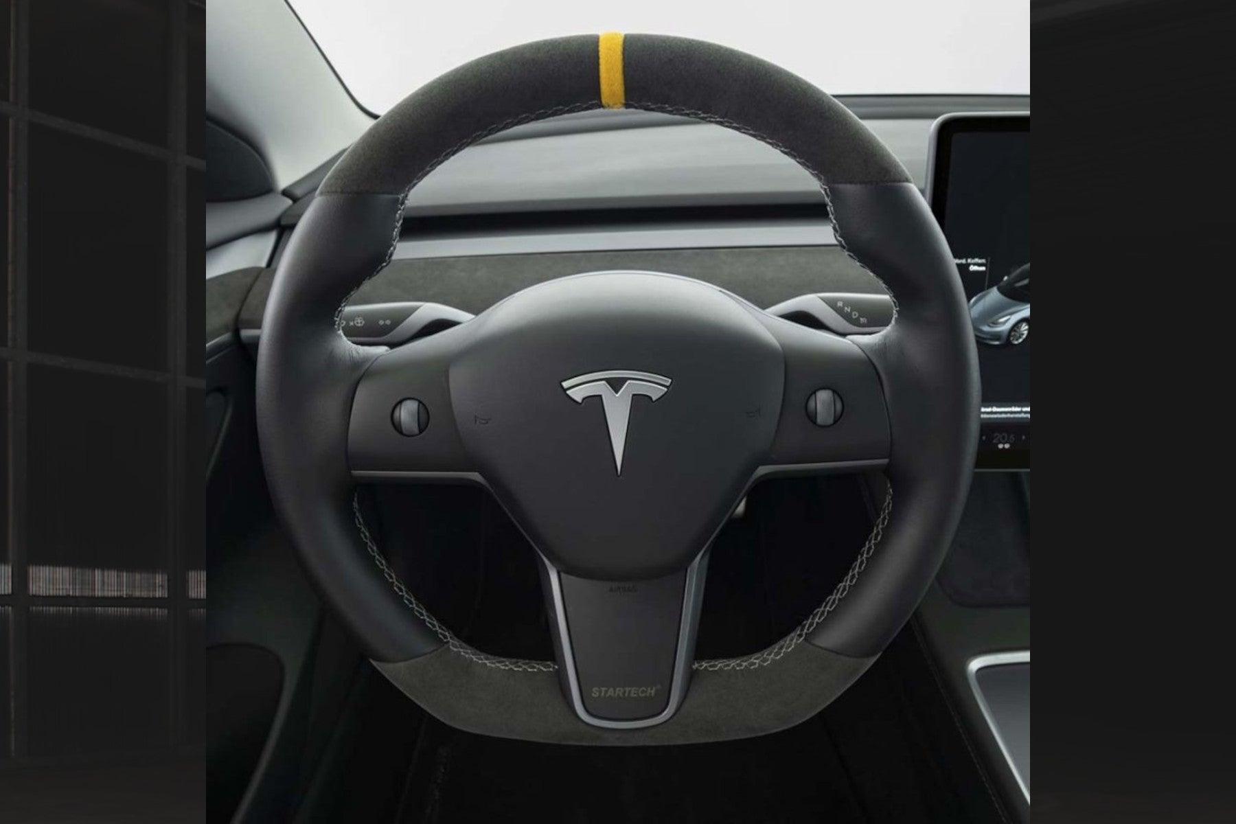 STARTECH Leather Alcantara Sport Steering Wheel for Tesla Model 3 and Model Y - E3Tuning STARTECH Leather Alcantara Sport Steering Wheel for Tesla Model 3 and Model Y - E3Tuning