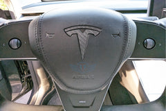 Tesla Model 3 / Y Upgraded Steering Yoke (Latest Version) - Black Nappa Airbag Cover with Carbon | Hansshow