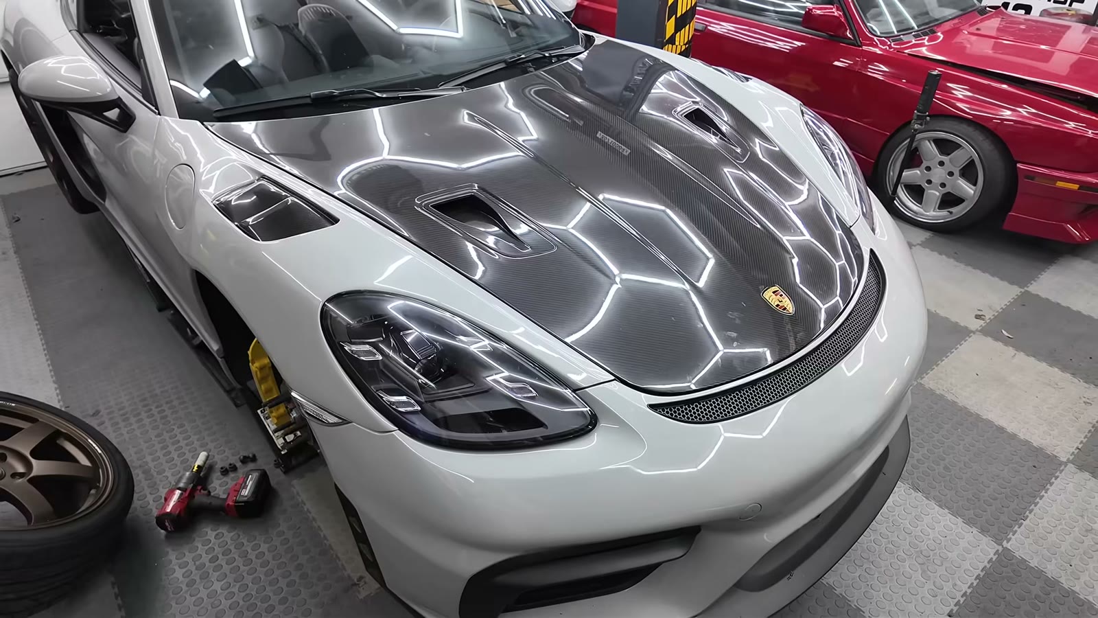 Matt Ross's 718 Cayman GT4 with the FYBR Aerodynamics GT4 RS style carbon fiber hood