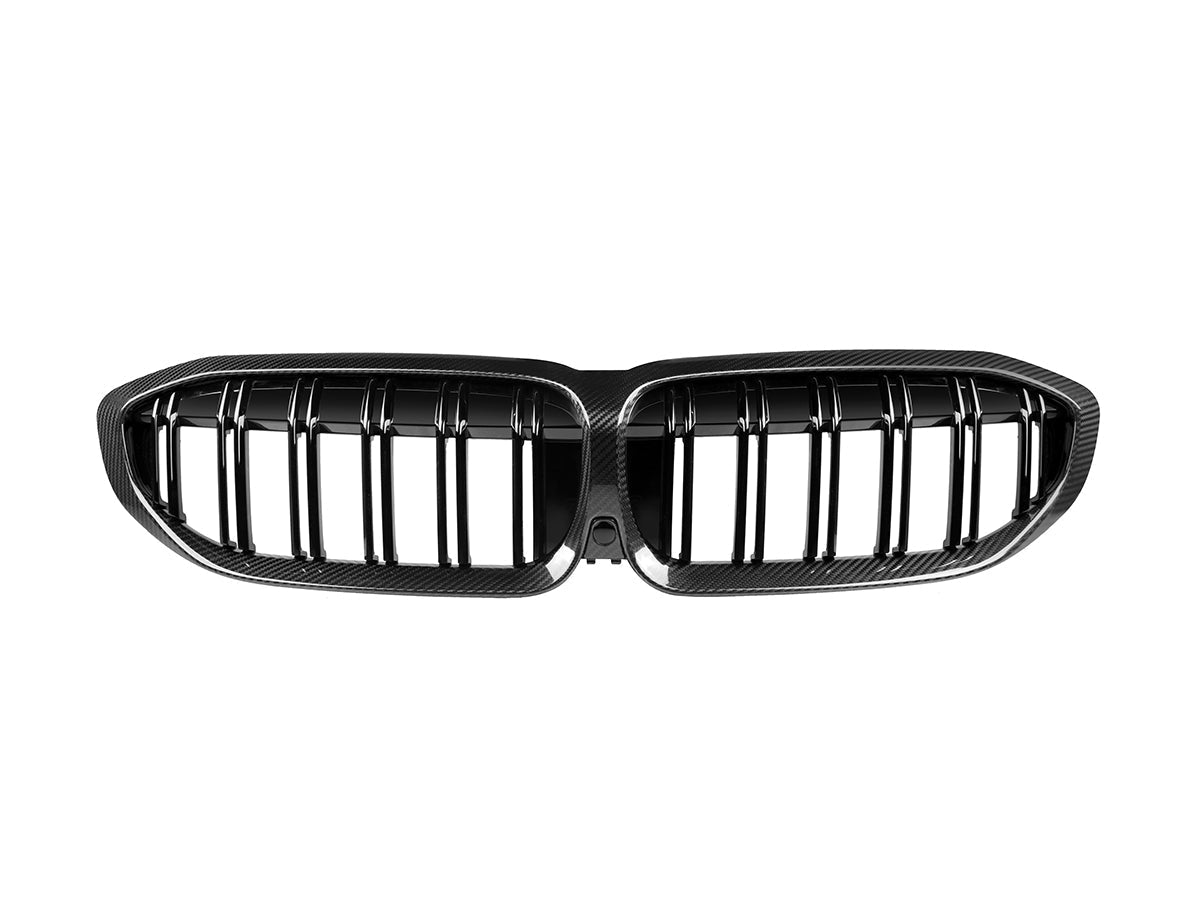2019-2022 BMW 3-Series (G20) Dual-Slat Dry Carbon Fiber Front Grilles | AutoTecknic Main image