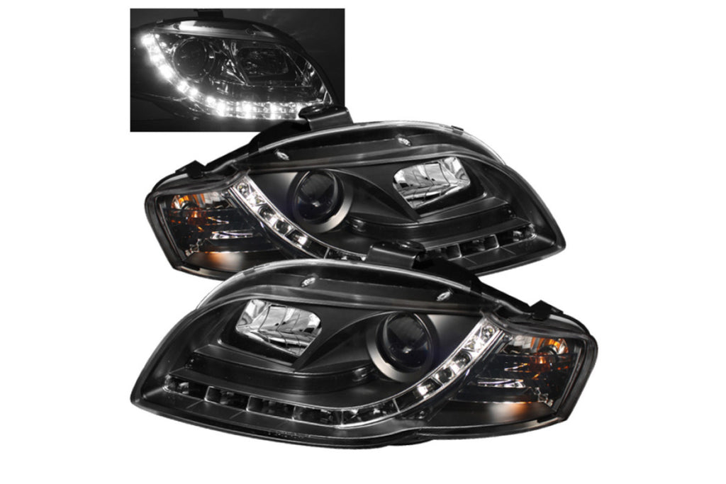 2006-2008 Audi A4 (B7) DRL Lightbar Style Black Housing Projector Headlights | SPYDER