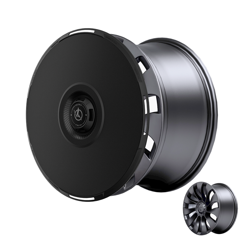 2020-2025 Tesla Model Y (1st-Gen) HALODISC 2 Aerodynamic Style Ready-to-Paint Wheel Covers (Set of 4) | HALOBLK