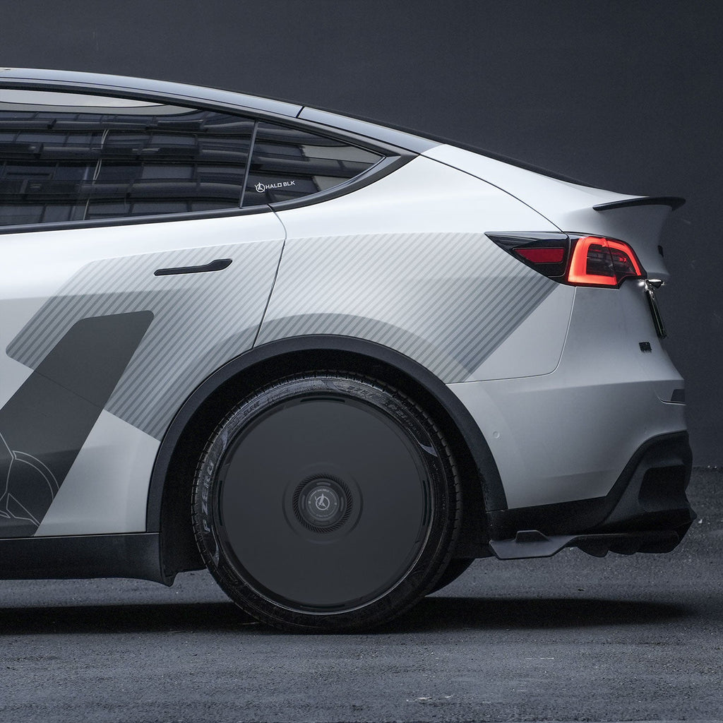 2020-2025 Tesla Model Y (1st-Gen) HALODISC 2 Aerodynamic Style Ready-to-Paint Wheel Covers (Set of 4) | HALOBLK