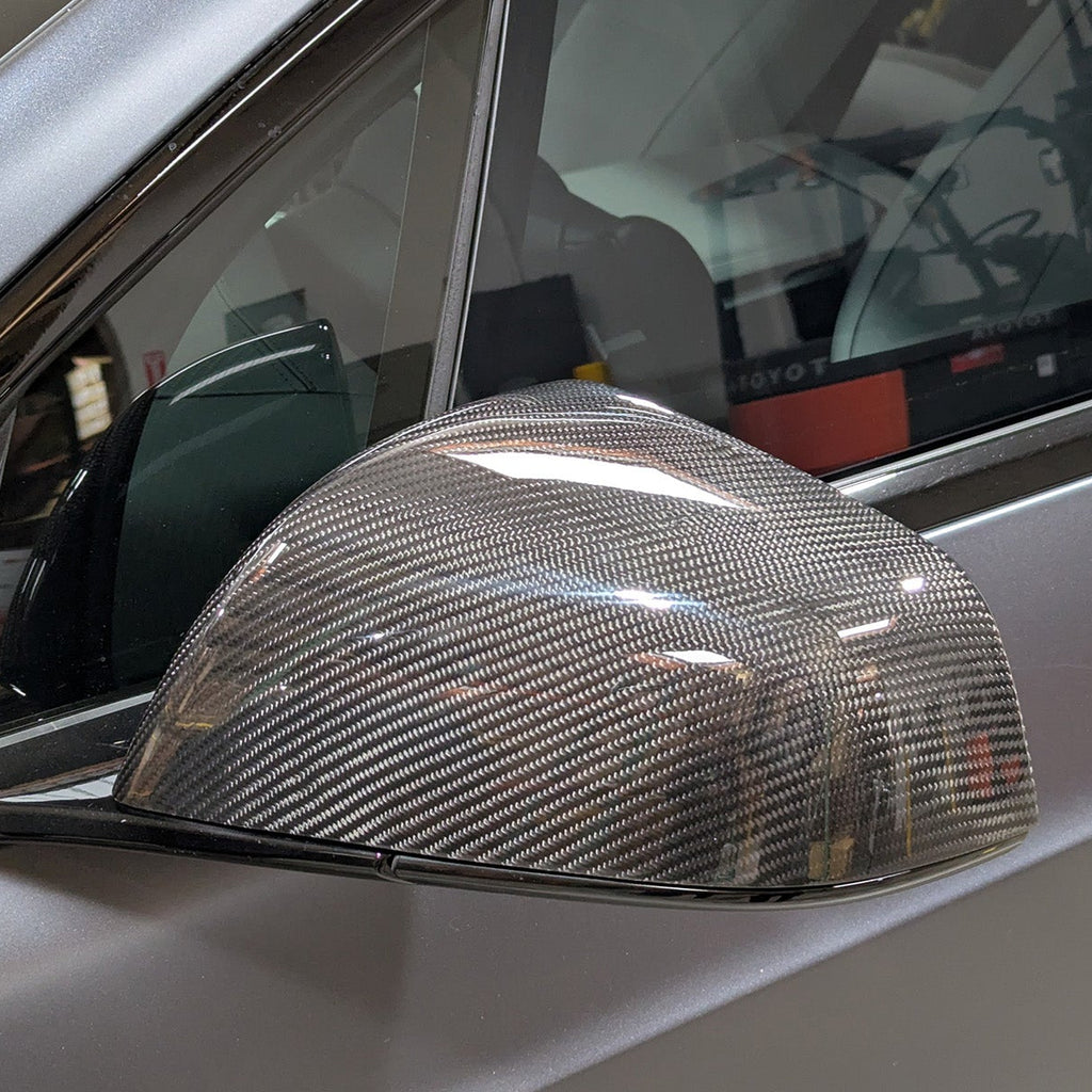 2016-2026 Tesla Model X OEM Design Dry Carbon Fiber Mirror Cover Overlays | FYBR Aerodynamics