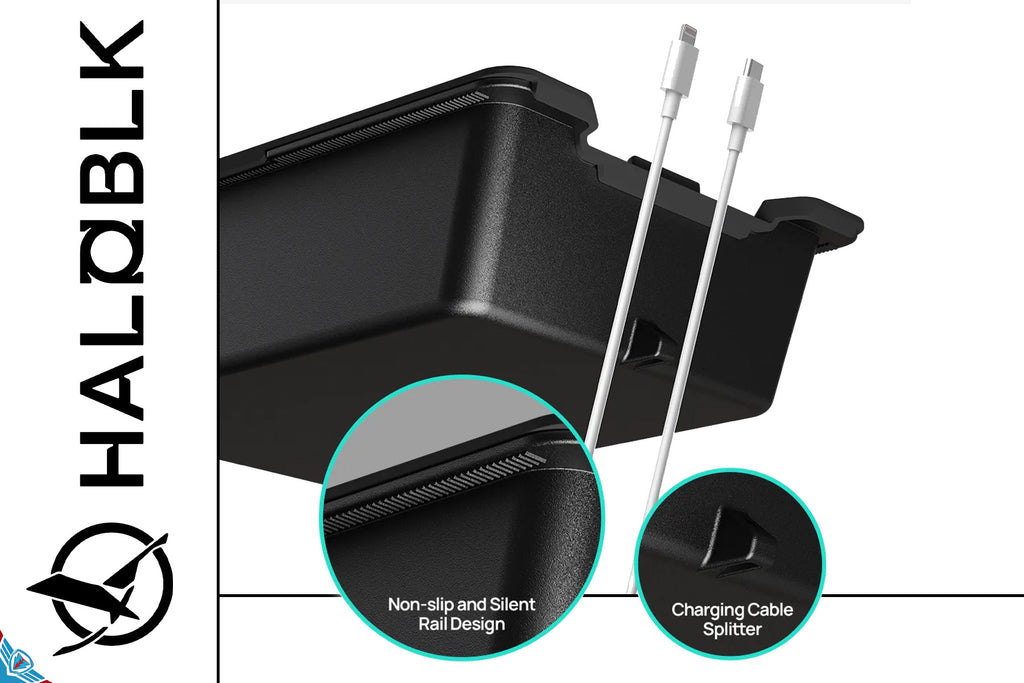 2017-2024 Tesla Model 3 / Model Y (MK1) Hidden Sliding ABS/Silicone Center Console Storage Tray Organizer | HALOBLK