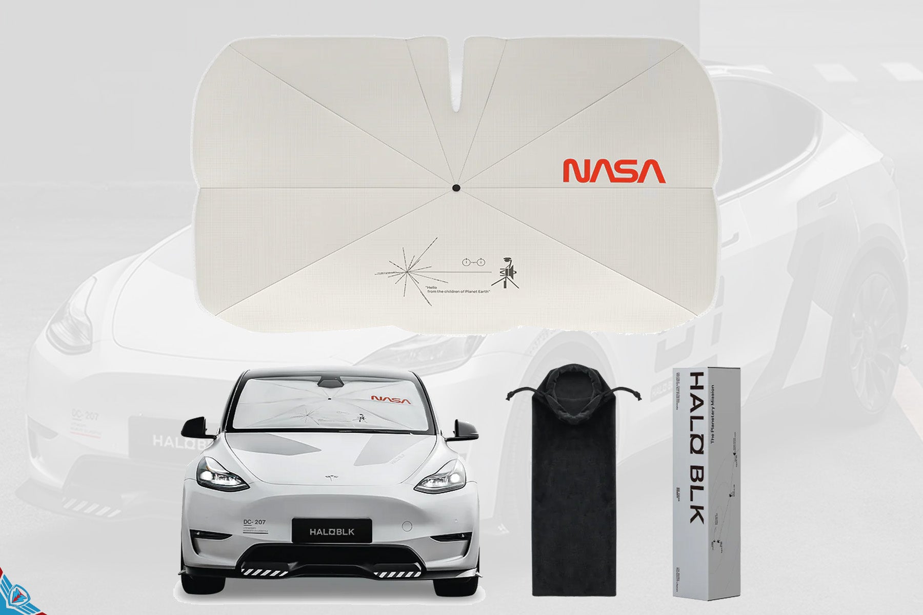 2012-2026 Tesla Model 3/Y/S (Universal) Voyager 2 Premium Fabric Sunshade Umbrella | HALOBLK
