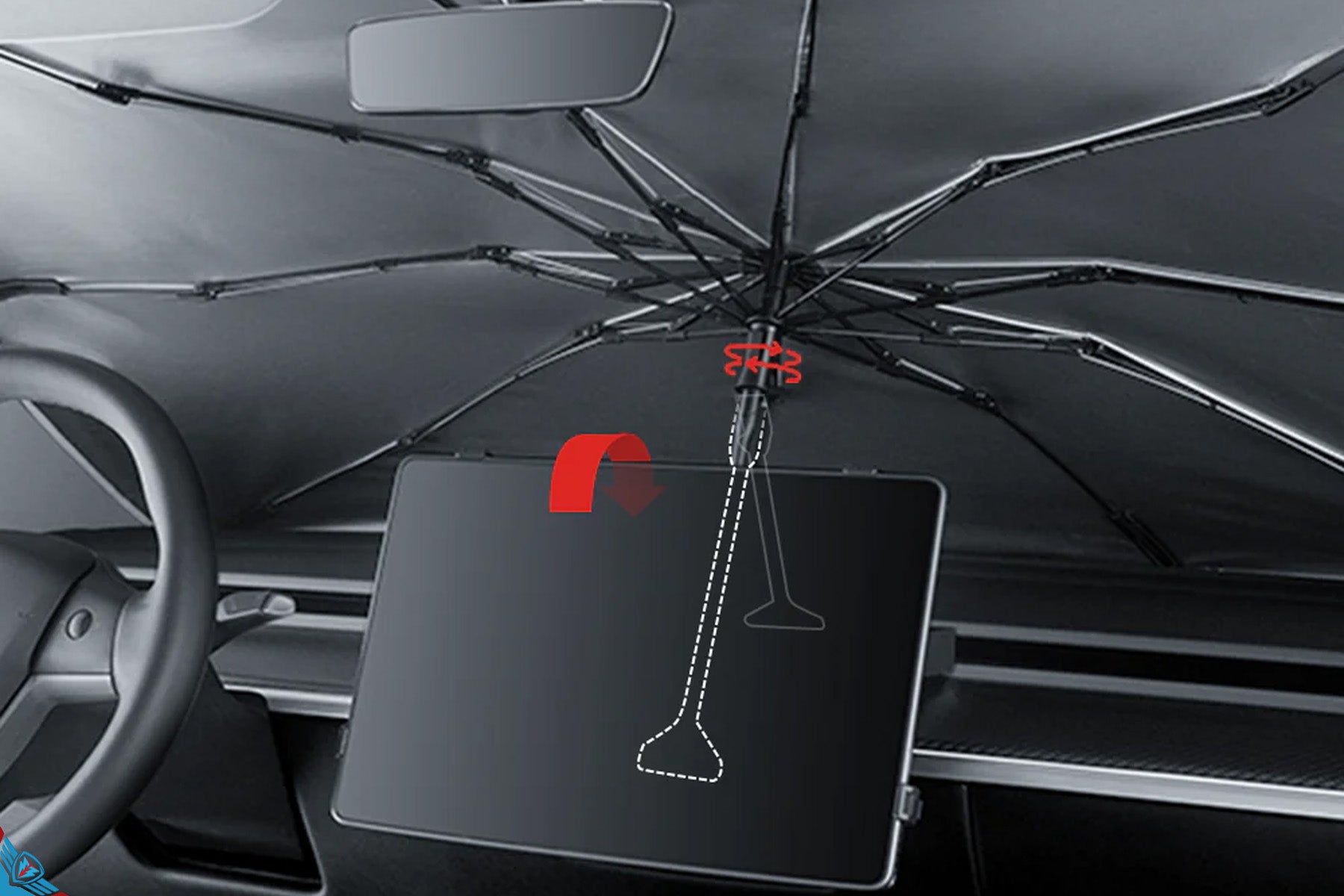 2012-2026 Tesla Model 3/Y/S (Universal) Voyager 2 Premium Fabric Sunshade Umbrella | HALOBLK
