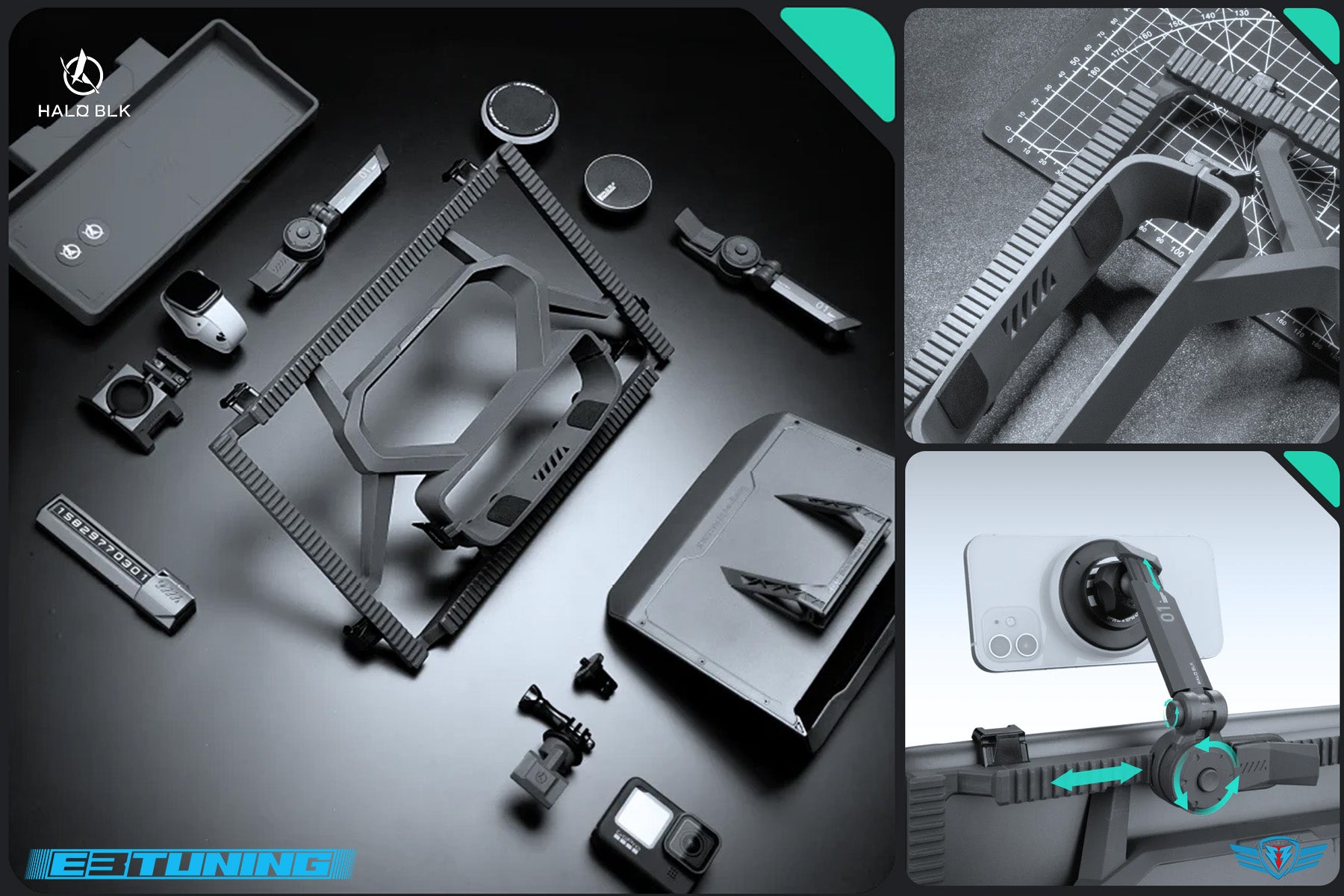 2017-2025 Tesla Model 3 / Y (MK1/Highland) HaloStation Modular Technical Interior Mounting Chassis | HALOBLK