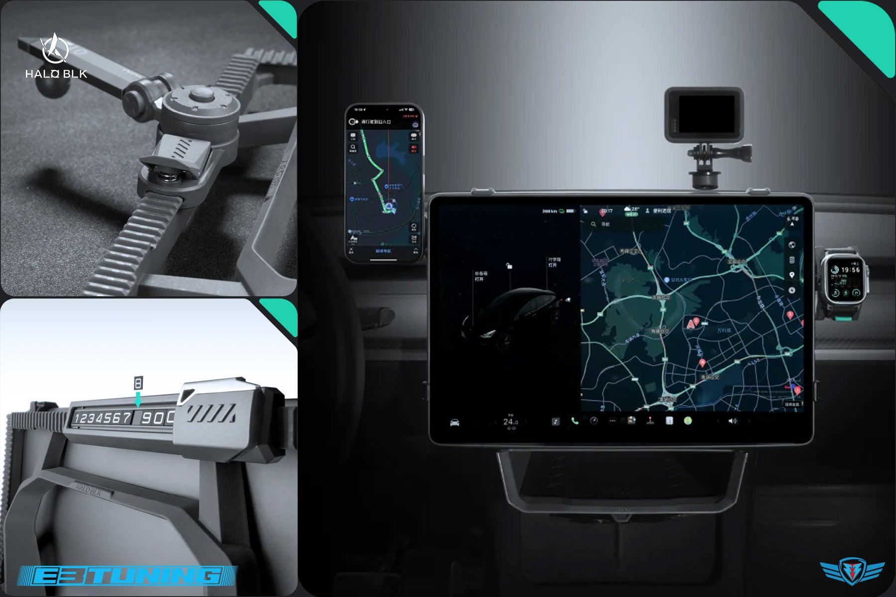 2017+ Tesla Model 3 / Y (MK1 / Highland) CyberPunk Style Modular Mounting System | HALOBLK