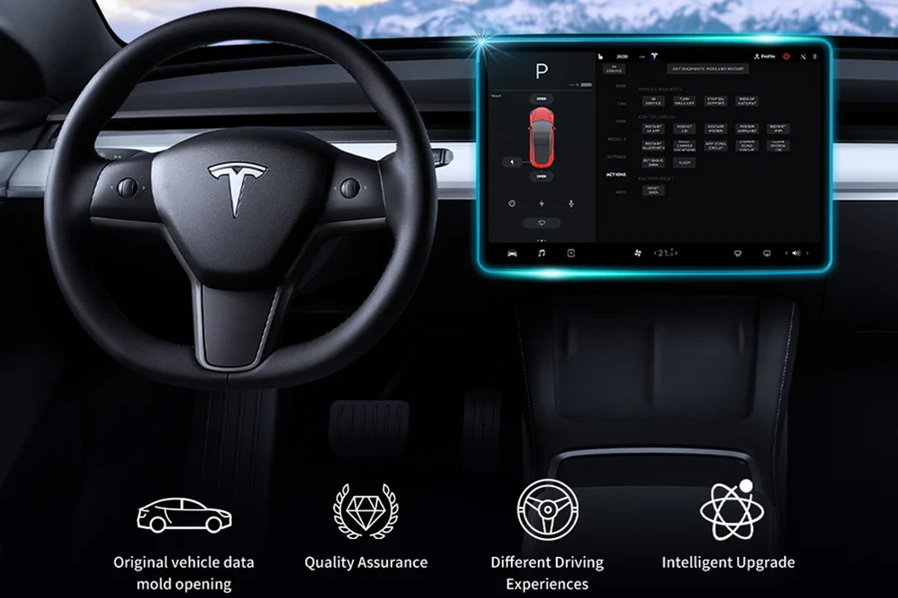 2017-2026 Tesla Model 3 & Model Y (MK1/Highland) Adjustable Aluminum Alloy Touch Screen Swivel Mounting Kit | Hansshow