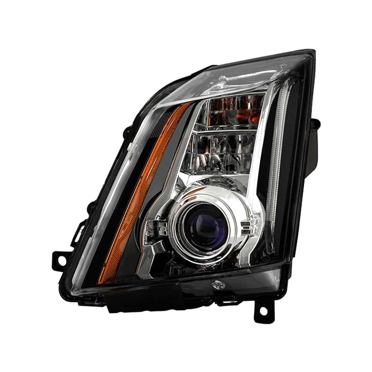 Xenon HID projector headlight for 2008-2014 Cadillac CTS & CTS-V, showing the front lighting assembly with black housing.