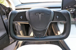 2017-2024 Tesla Model 3 / Y (MK1) Plaid Style Nappa Leather and Carbon Fiber Steering Yoke | Hansshow