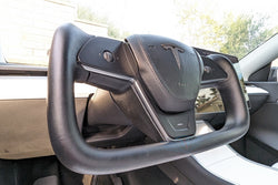 2017-2024 Tesla Model 3 / Y (MK1) Plaid Style Nappa Leather and Carbon Fiber Steering Yoke | Hansshow