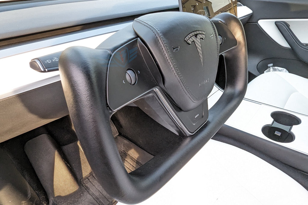 2017-2024 Tesla Model 3 / Y (MK1) Plaid Style Nappa Leather and Carbon Fiber Steering Yoke | Hansshow