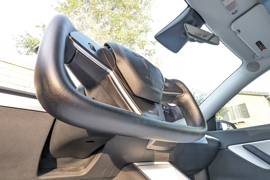 2017-2024 Tesla Model 3 / Y (MK1) Plaid Style Nappa Leather and Carbon Fiber Steering Yoke | Hansshow