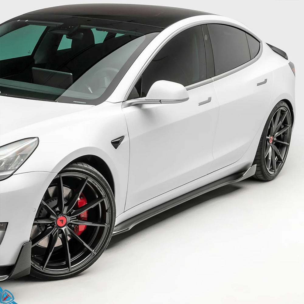Tesla Model 3 Volta Aero Genuine Pre-Preg Carbon Fiber Side Skirt Extensions | Vorsteiner Main image
